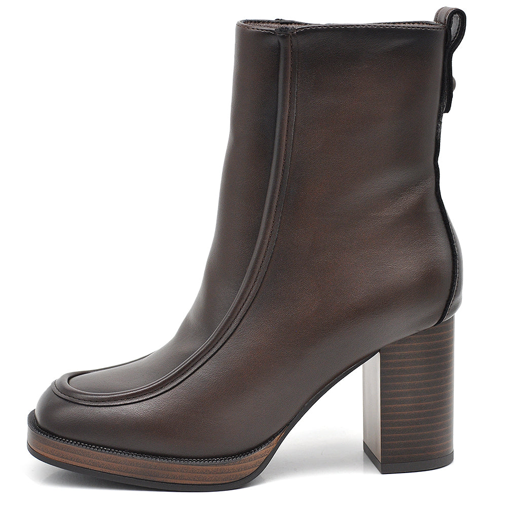 Stivaletti Tronchetti Da Donna Punta Quadrata Tacco Medio Platform GR-6665 nero brown