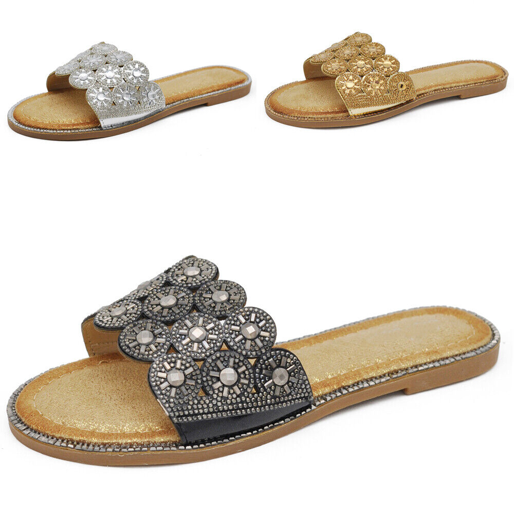 Scarpe Da Donna Ciabatte Sandali Bassi A Fascia Con Pietre Strass GH-808