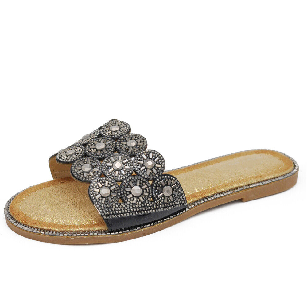 Scarpe Da Donna Ciabatte Sandali Bassi A Fascia Con Pietre Strass GH-808