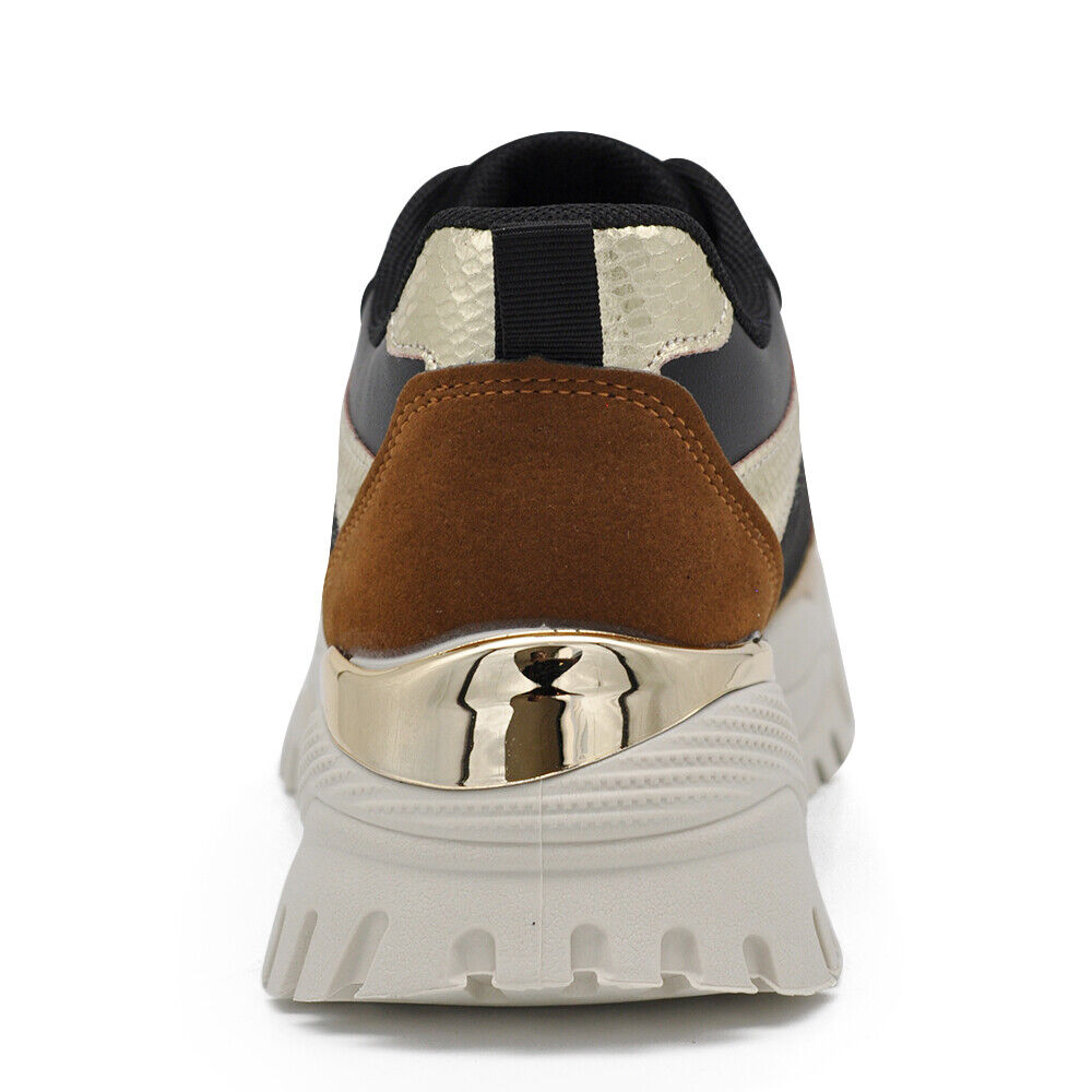 Scarpe Da Donna Ginnastica Sportive Sneaker Platform Bicolori AD-777 nero camel