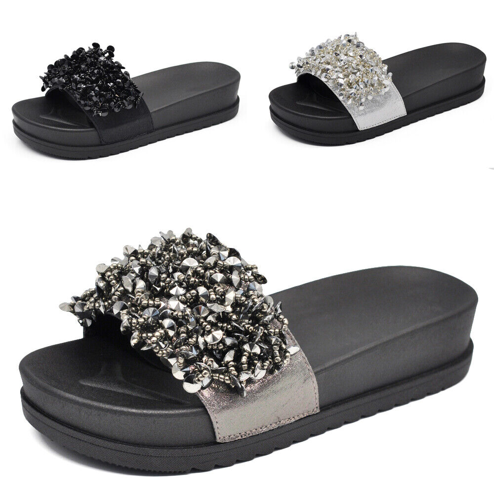 Scarpe Donna Ciabatte Pantofole Con Pietre Strass S060039