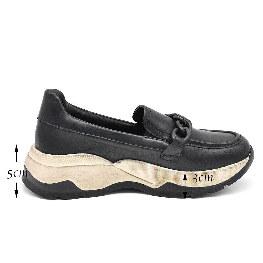 Scarpe Sneakers Mocassini Slip On Da Donna Con Catena Platform Zeppa GR-6648