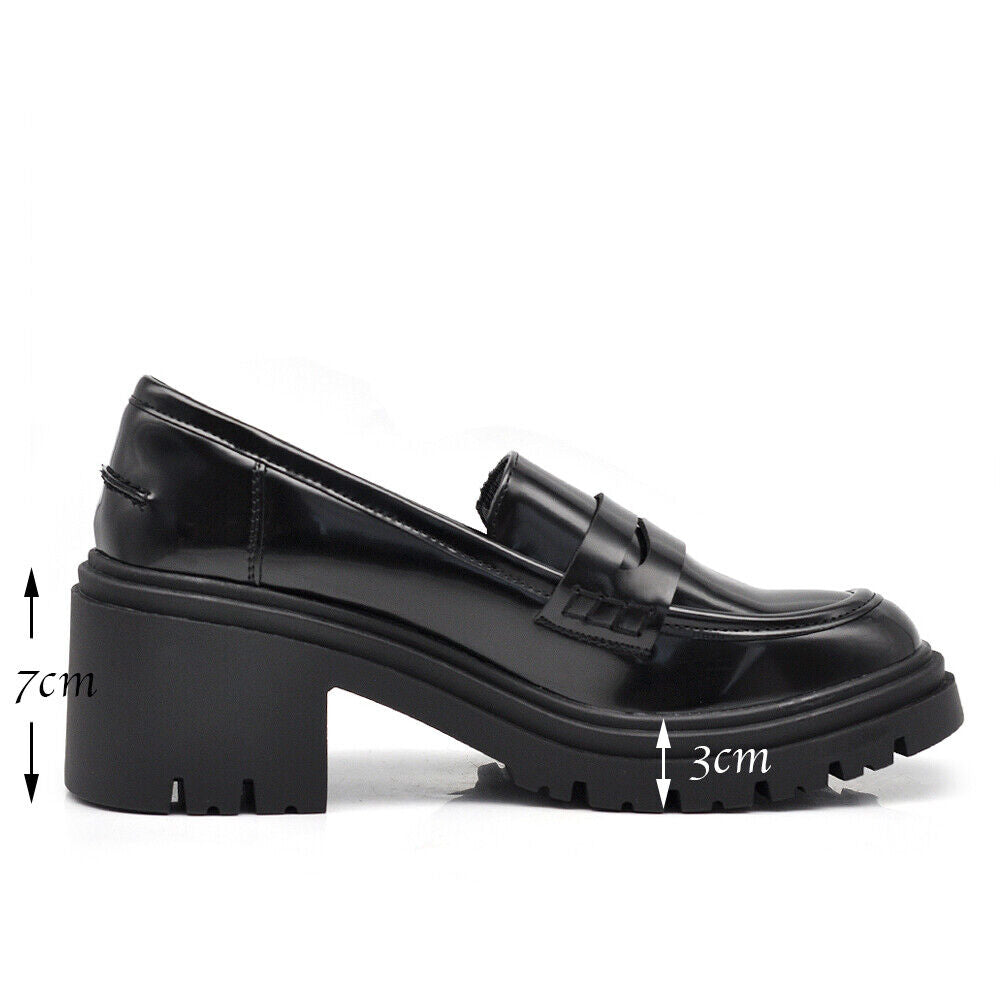 Scarpe Mocassini Loafers Slip On Da Donna Con Tacco 7cm Platform IF-6647 nero