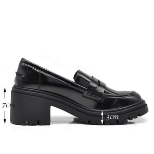 Scarpe Mocassini Loafers Slip On Da Donna Con Tacco 7cm Platform IF-6647 nero