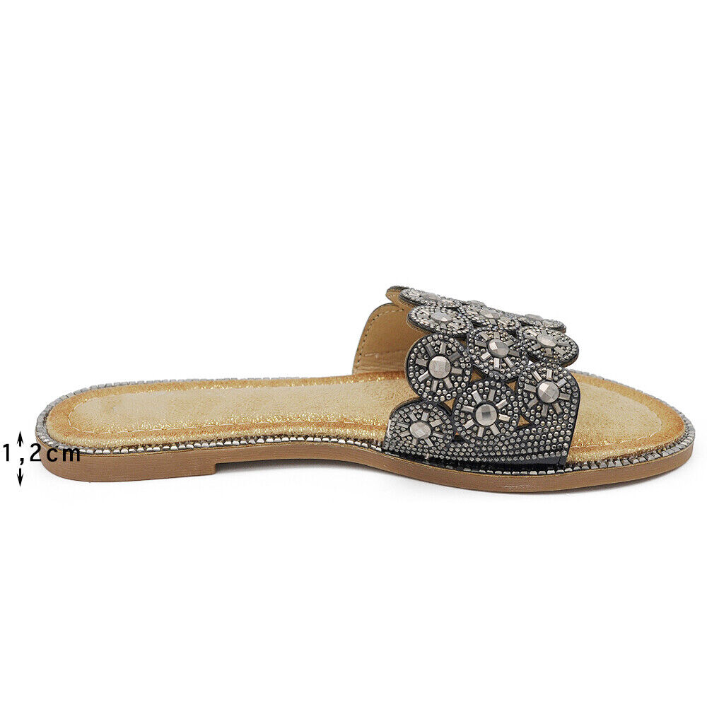 Scarpe Da Donna Ciabatte Sandali Bassi A Fascia Con Pietre Strass GH-808