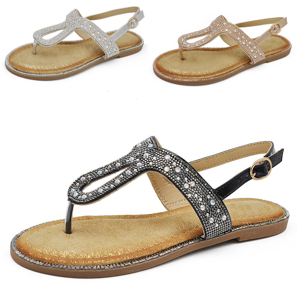 Infradito Sandali Gioiello Bassi Da Donna Con Pietre Strass Brillantini GH-805