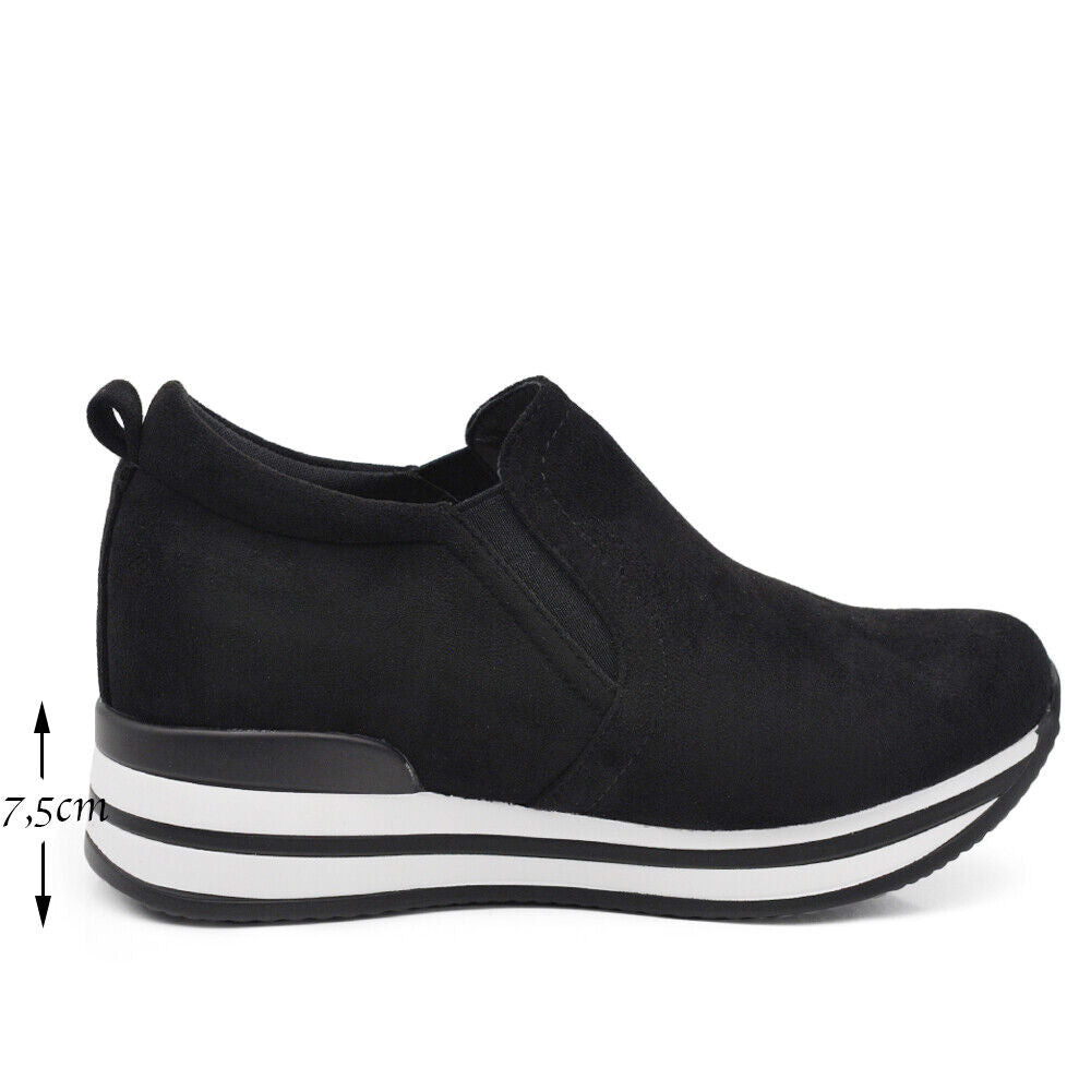 Scarpe Da Ginnastica Sneakers Slip On Da Donna Con Platform Zeppa KL926