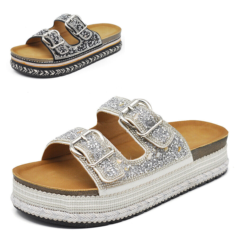 Scarpe Estive Sandali Ciabatte Platform Strass 2 Fibbie da Donna D0062