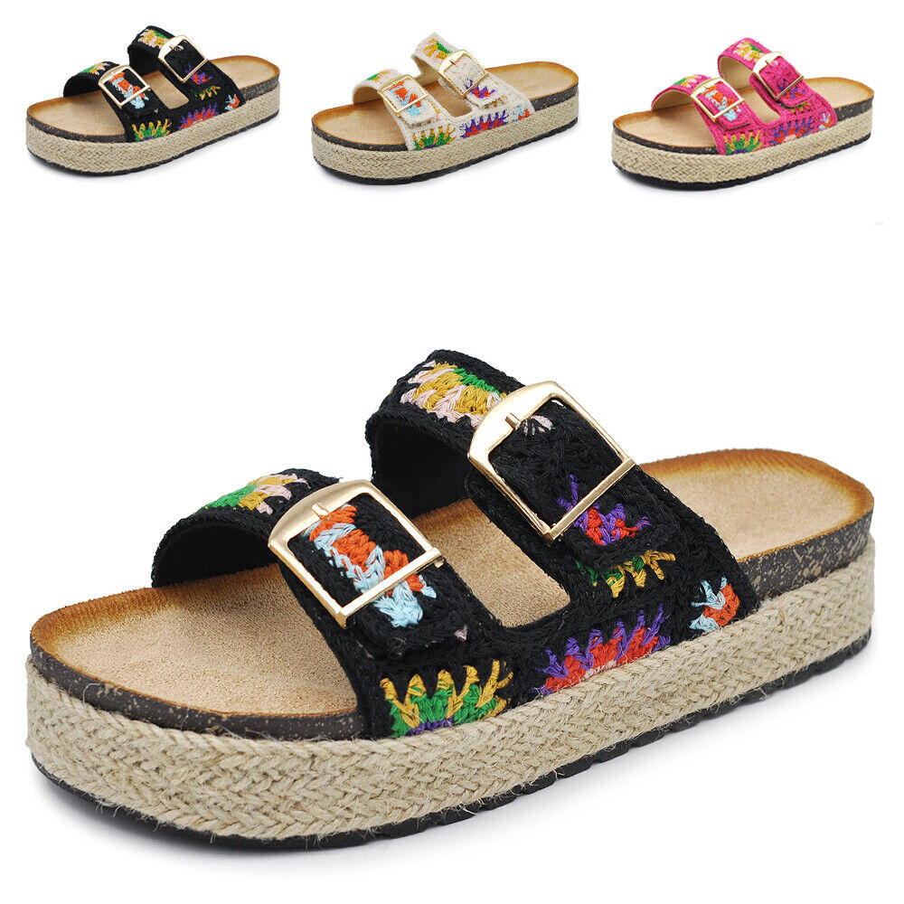 Scarpe Sandali Espadrillas Ciabatte Platform Uncinetto 2 Fibbie da Donna L50030