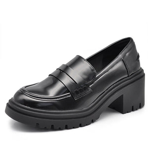 Scarpe Mocassini Loafers Slip On Da Donna Con Tacco 7cm Platform IF-6647 nero