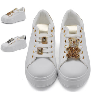 Scarpe Da Donna Ginnastica Sportive Sneaker Moda Gioiello Decorazione A Orsetto Platform Plateau Strass AD-1 bianco