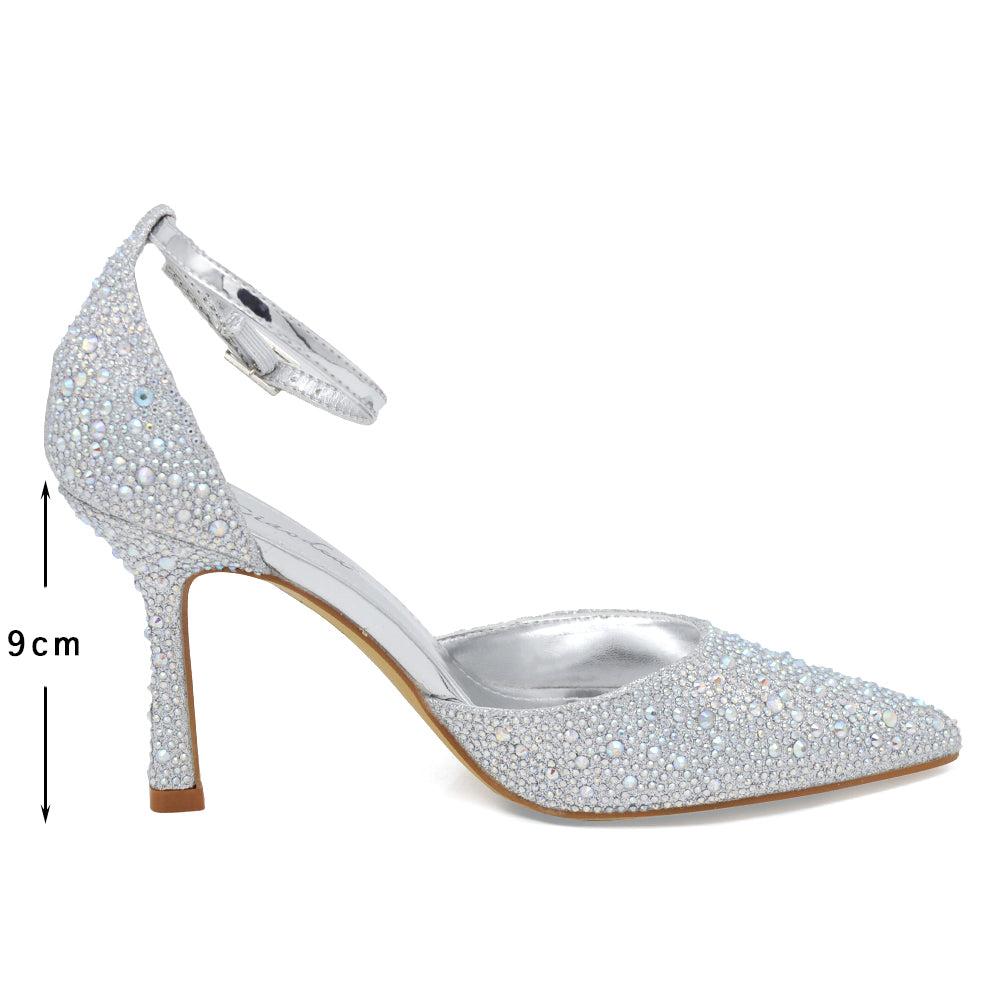 Scarpe Décolleté Da Donna Cerimonia Gioiello Tacco Elegante Strass 2K1A-L9062-01 nero argento