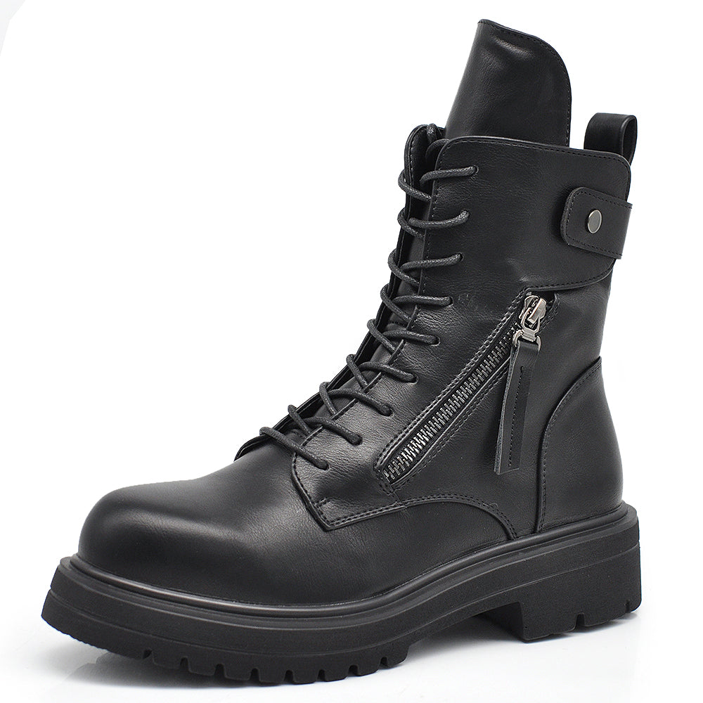 Stivali Stivaletti Platform Donna Anfibi combat boots lacci Zip Cerniera Platform MP731 nero