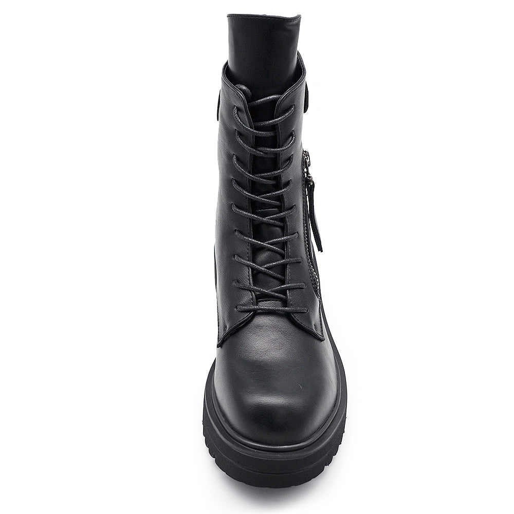 Stivali Stivaletti Platform Donna Anfibi combat boots lacci Zip Cerniera Platform MP731 nero