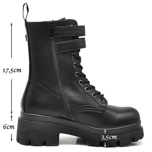 Stivali Stivaletti Platform Donna Anfibi combat boots lacci doppio fibbie Platform MP718-2 nero