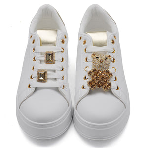 Scarpe Da Donna Ginnastica Sportive Sneaker Moda Gioiello Decorazione A Orsetto Platform Plateau Strass AD-1 bianco