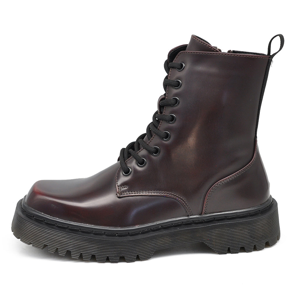 Stivali Stivaletti Anfibi combat boots Donna lacci Zip Cerniera Punta Quadrata GA018 nero bordeaux camel