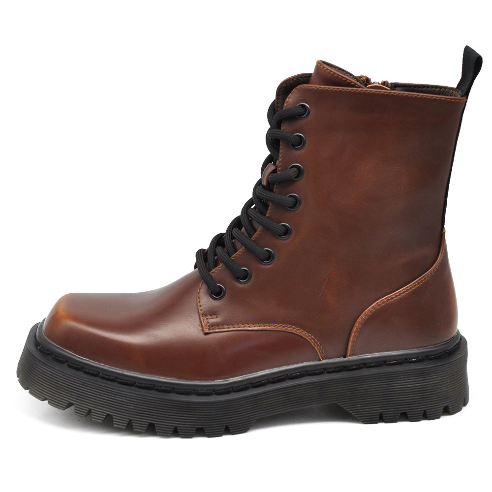 Stivali Stivaletti Anfibi combat boots Donna lacci Zip Cerniera Punta Quadrata GA018 nero bordeaux camel