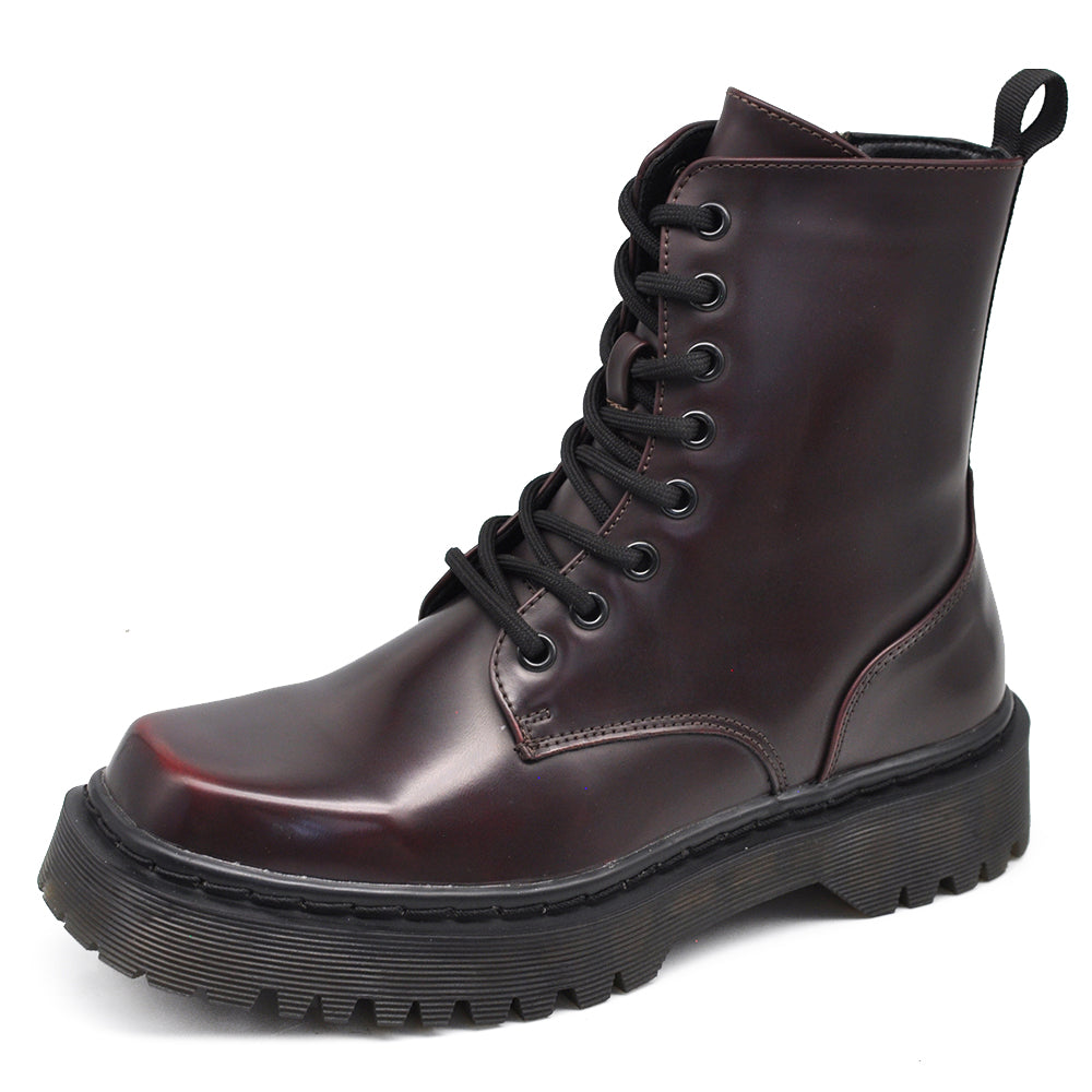 Stivali Stivaletti Anfibi combat boots Donna lacci Zip Cerniera Punta Quadrata GA018 nero bordeaux camel