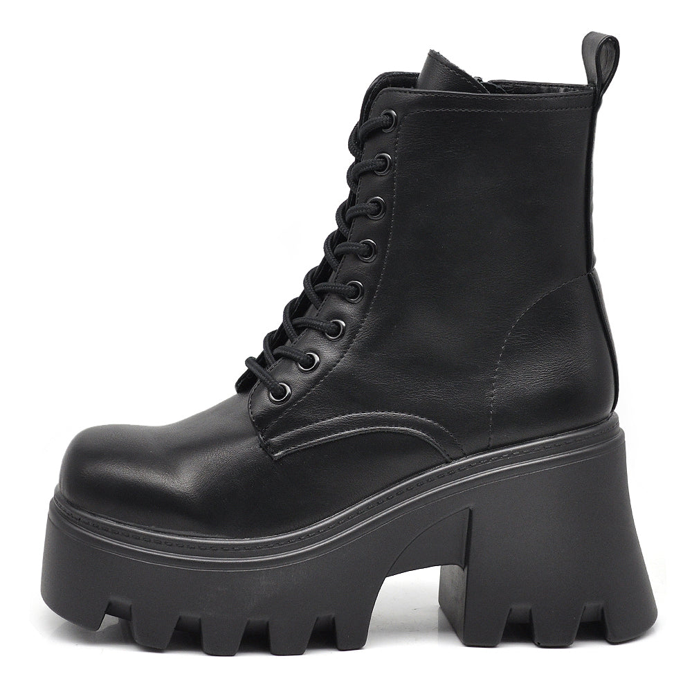 Stivali Stivaletti Platform Donna Anfibi combat boots lacci Platform carrarmato  MP752-1 nero