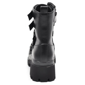 Stivali Stivaletti Platform Donna Anfibi combat boots multi fibbie Platform carrarmato  MP718 nero