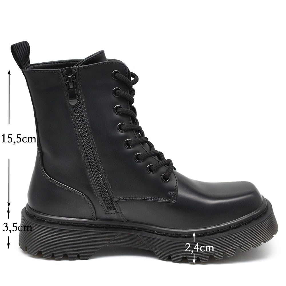 Stivali Stivaletti Anfibi combat boots Donna lacci Zip Cerniera Punta Quadrata GA018 nero bordeaux camel