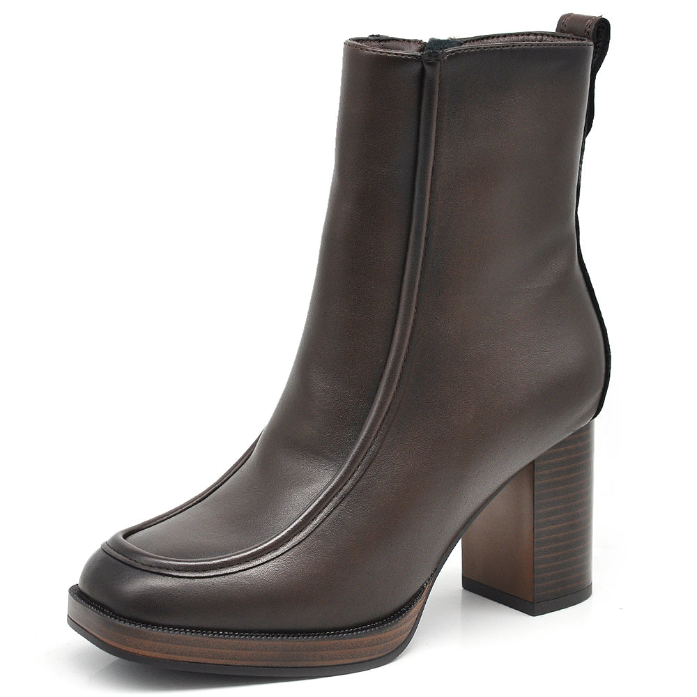 Stivaletti Tronchetti Da Donna Punta Quadrata Tacco Medio Platform GR-6665 nero brown