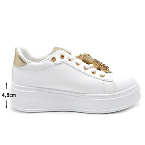 Scarpe Da Donna Ginnastica Sportive Sneaker Moda Gioiello Decorazione A Orsetto Platform Plateau Strass AD-1 bianco