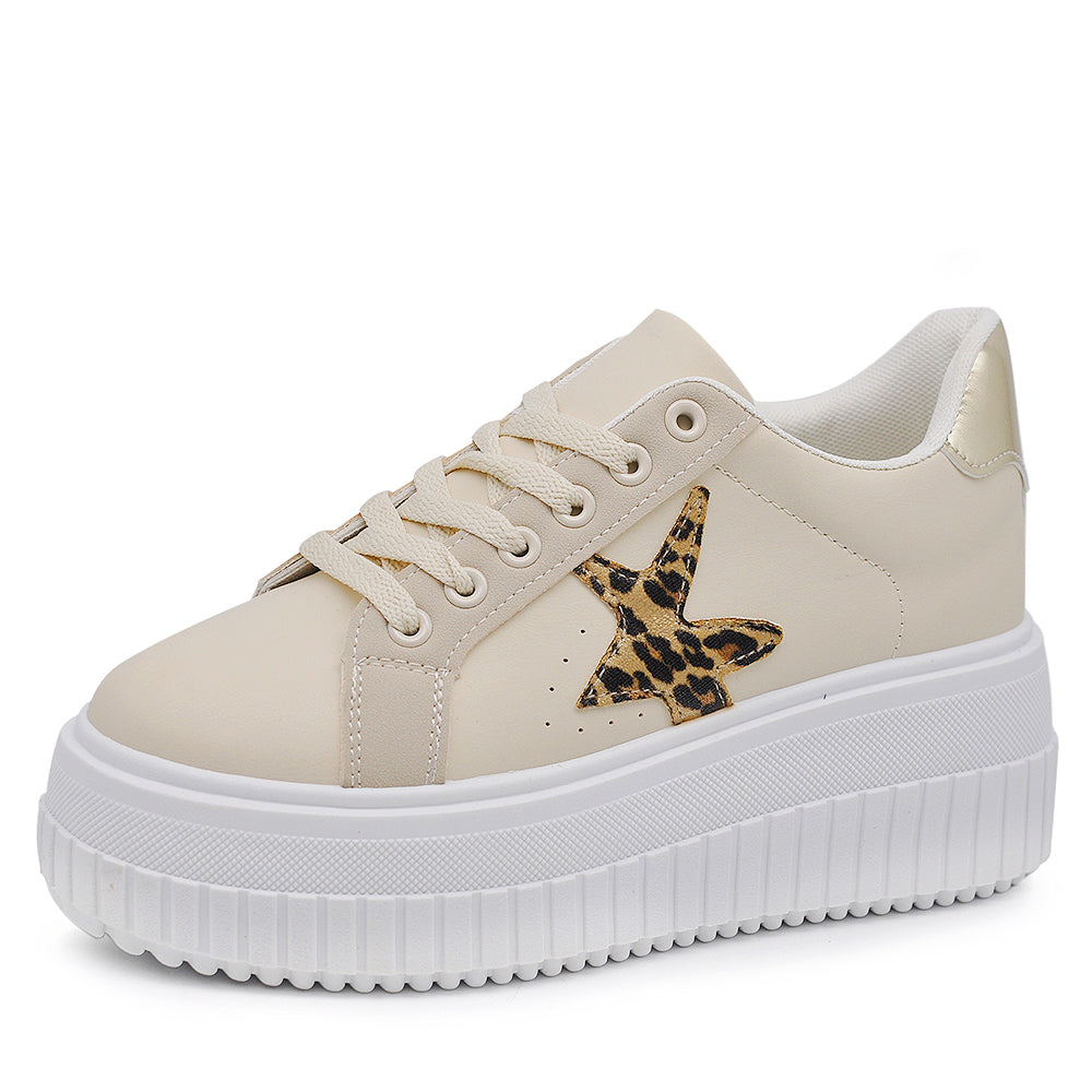 Scarpe Da Donna Ginnastica Sportive Sneaker Zeppa Platform A181 bianco beige maculato