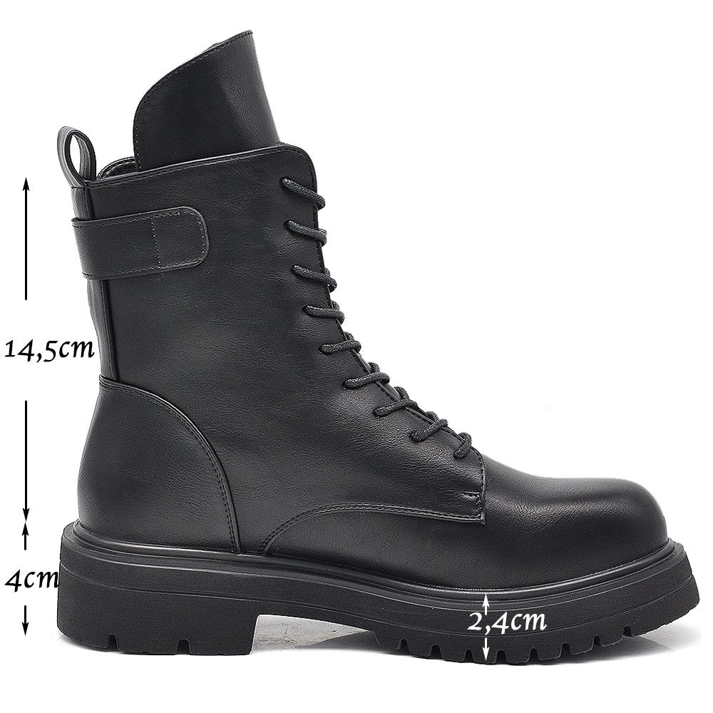 Stivali Stivaletti Platform Donna Anfibi combat boots lacci Zip Cerniera Platform MP731 nero