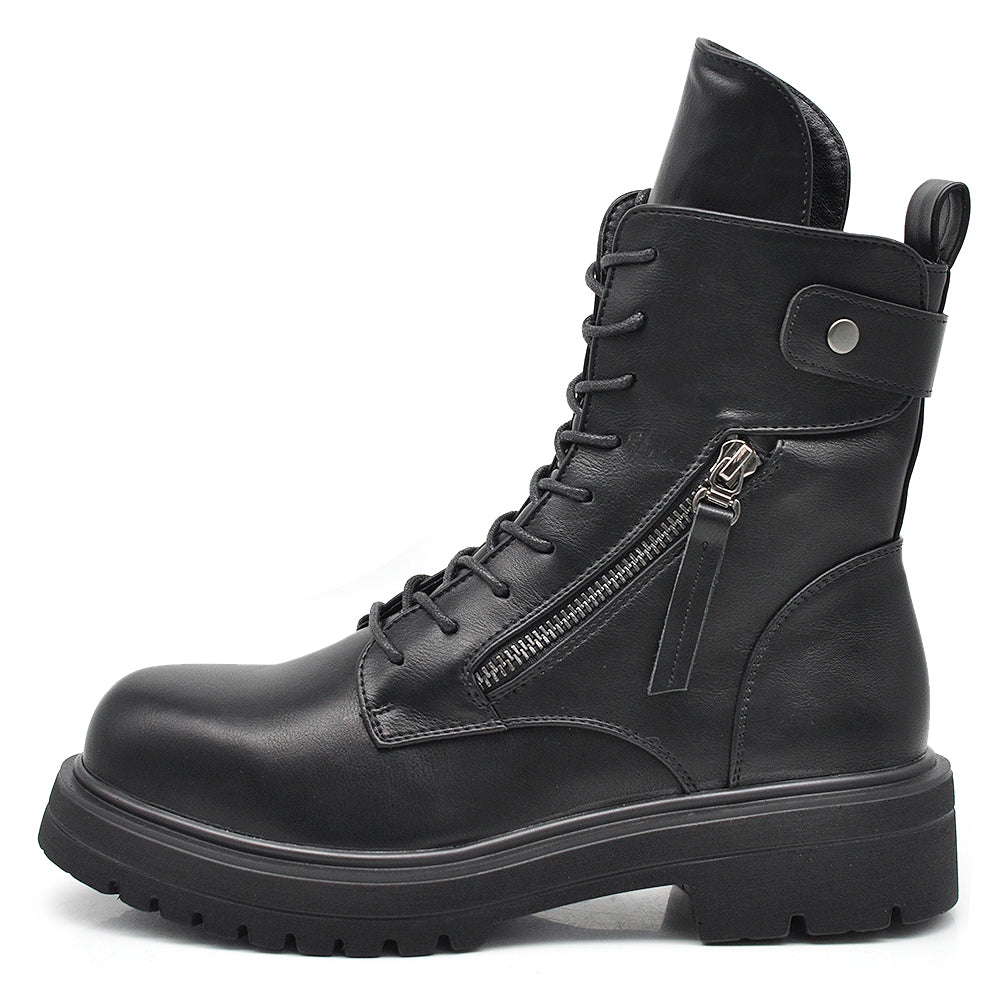 Stivali Stivaletti Platform Donna Anfibi combat boots lacci Zip Cerniera Platform MP731 nero