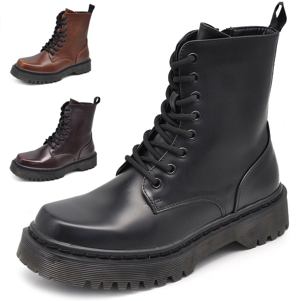 Stivali Stivaletti Anfibi combat boots Donna lacci Zip Cerniera Punta Quadrata GA018 nero bordeaux camel