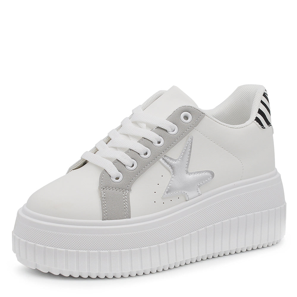 Scarpe Da Donna Ginnastica Sportive Sneaker Zeppa Platform A181 bianco beige maculato