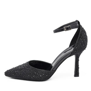 Scarpe Décolleté Da Donna Cerimonia Gioiello Tacco Elegante Strass 2K1A-L9062-01 nero argento