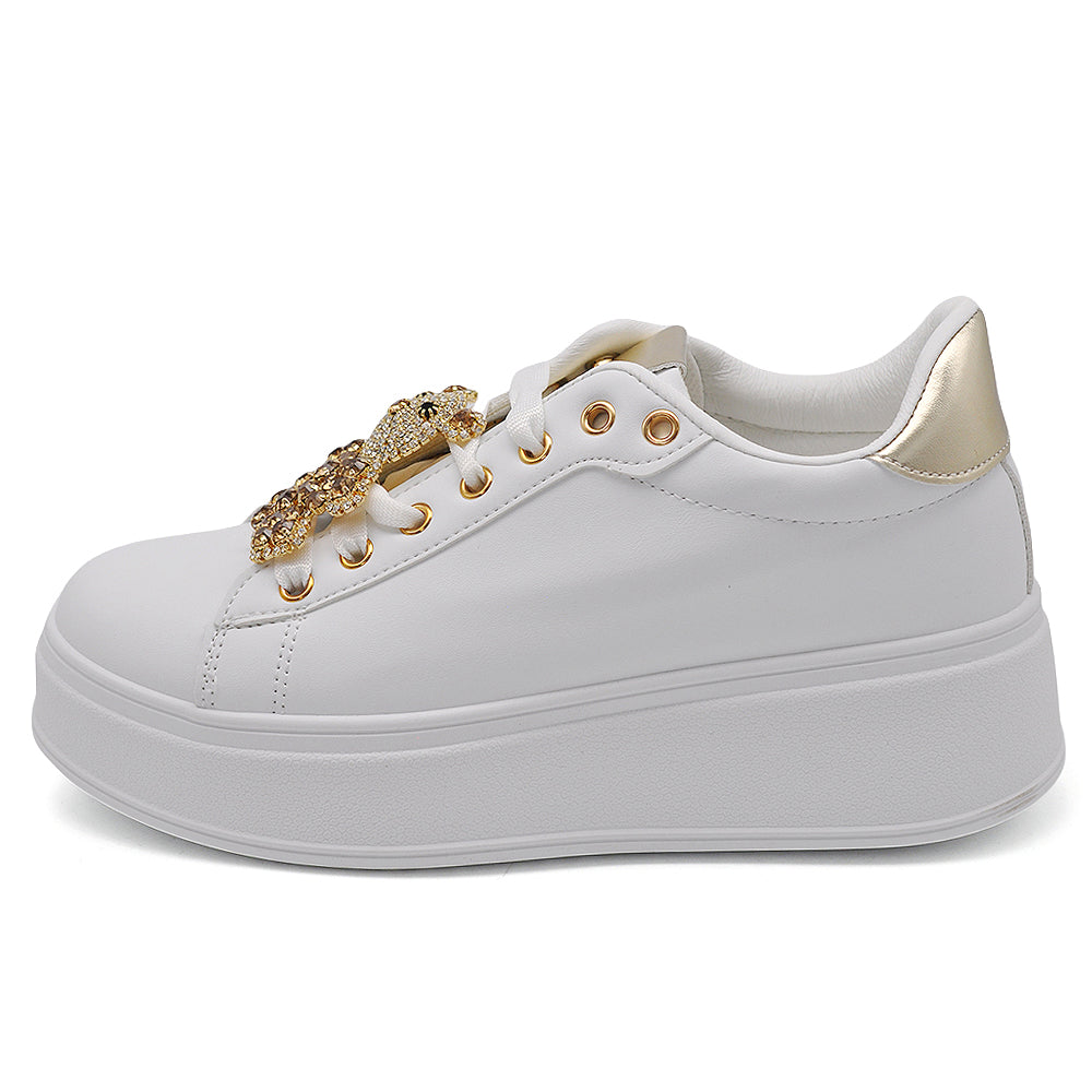 Scarpe Da Donna Ginnastica Sportive Sneaker Moda Gioiello Decorazione A Orsetto Platform Plateau Strass AD-1 bianco