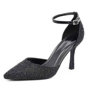 Scarpe Décolleté Da Donna Cerimonia Gioiello Tacco Elegante Strass 2K1A-L9062-01 nero argento