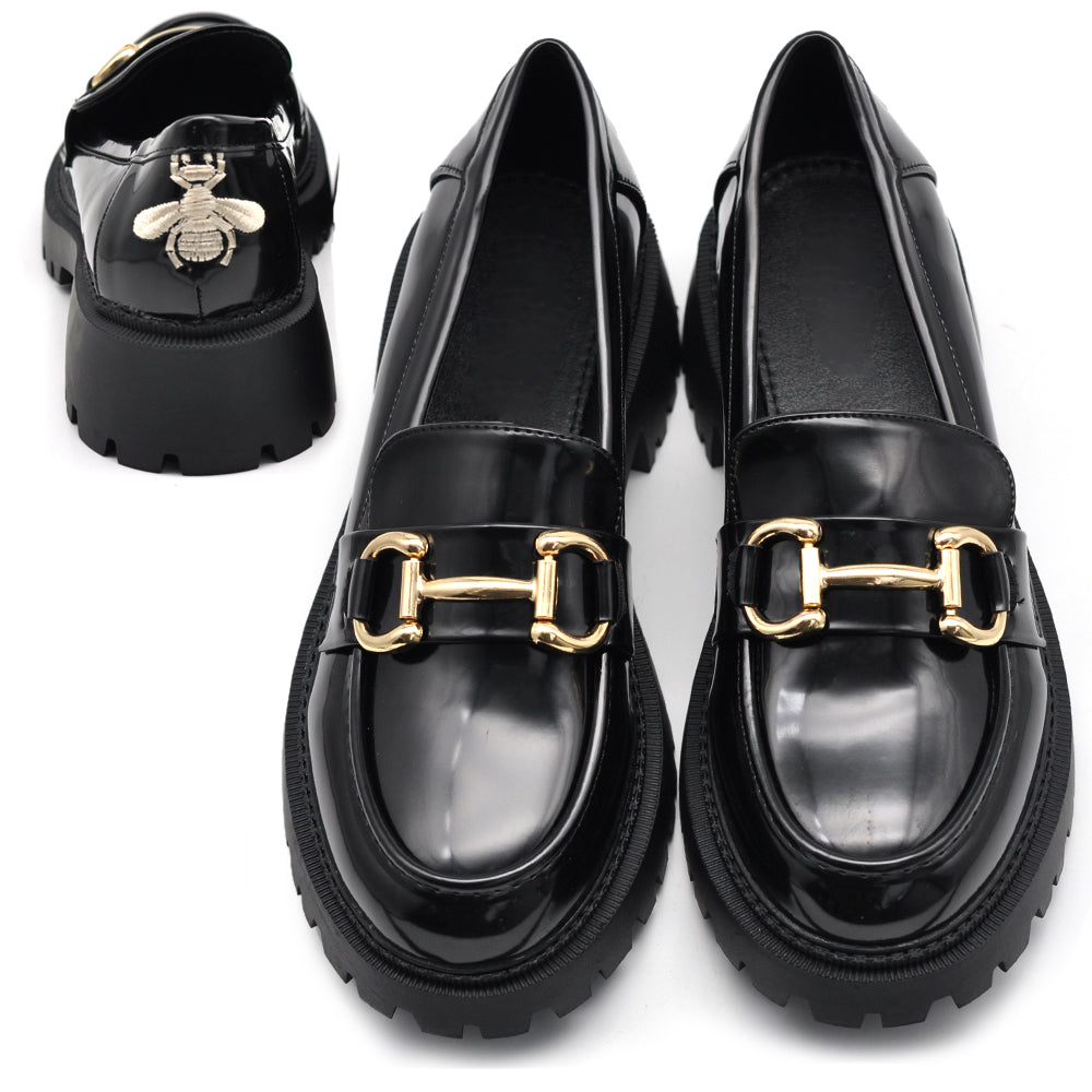 Scarpe Mocassini Loafers Slip On Da Donna Con Morsetto Ape Ricamato 2M7-XX1436-18 nero