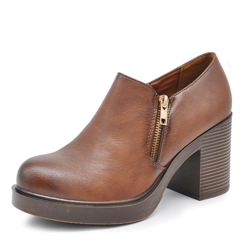 Scarpe Da Donna Con Tacco Medio Zip Cerniera Y18 nero camel