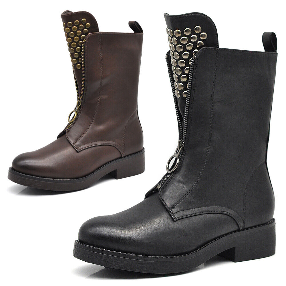 Stivali Stivaletti Platform Donna Anfibi Combat Boots Zip Borchie 6643 – IF  FASHION