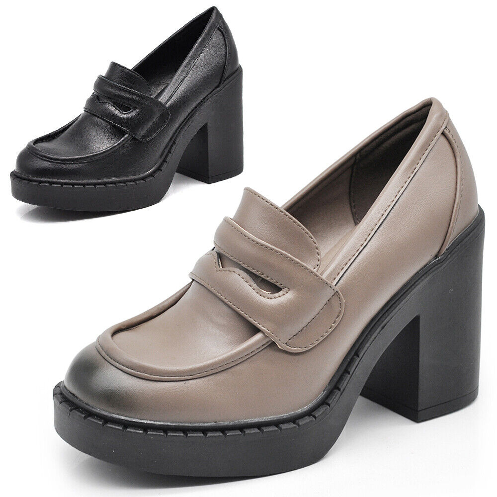 Mocassini Loafer Slip On Décolleté Da Donna Tacco Grosso 9cm MP355-3 nero talpe