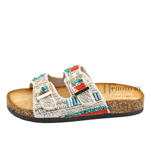 Scarpe Donna Ciabatte Pantofole Con Pietre Colorate Etniche 35-203