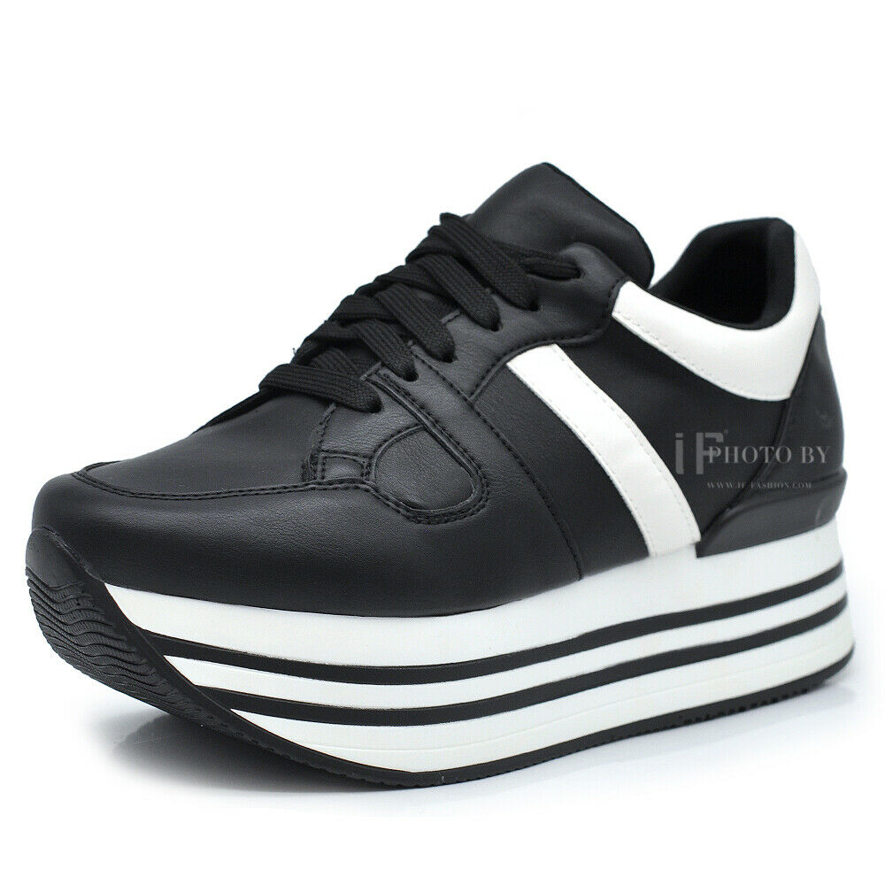Sneakers Scarpe Da Ginnastica Donna Con Platform G0115-1 nero bianco